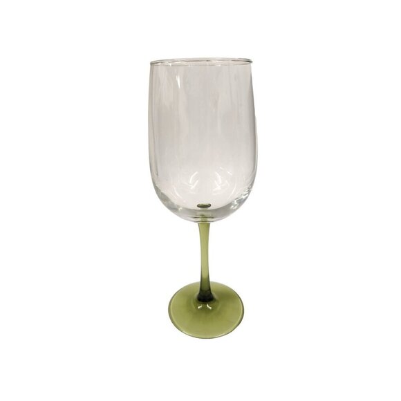 Pier 1 Clear Wine Glass With Green Stem & Base 9"x 3" - Picture 2 of 8